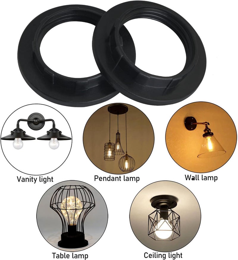 LUORNG 6PCS E14/E12 Lamp Shade Rings, Retaining Rings for Glass Lamp Shades/Light Fixtures, White(OD 43mm, ID 26mm) Black - Image 2